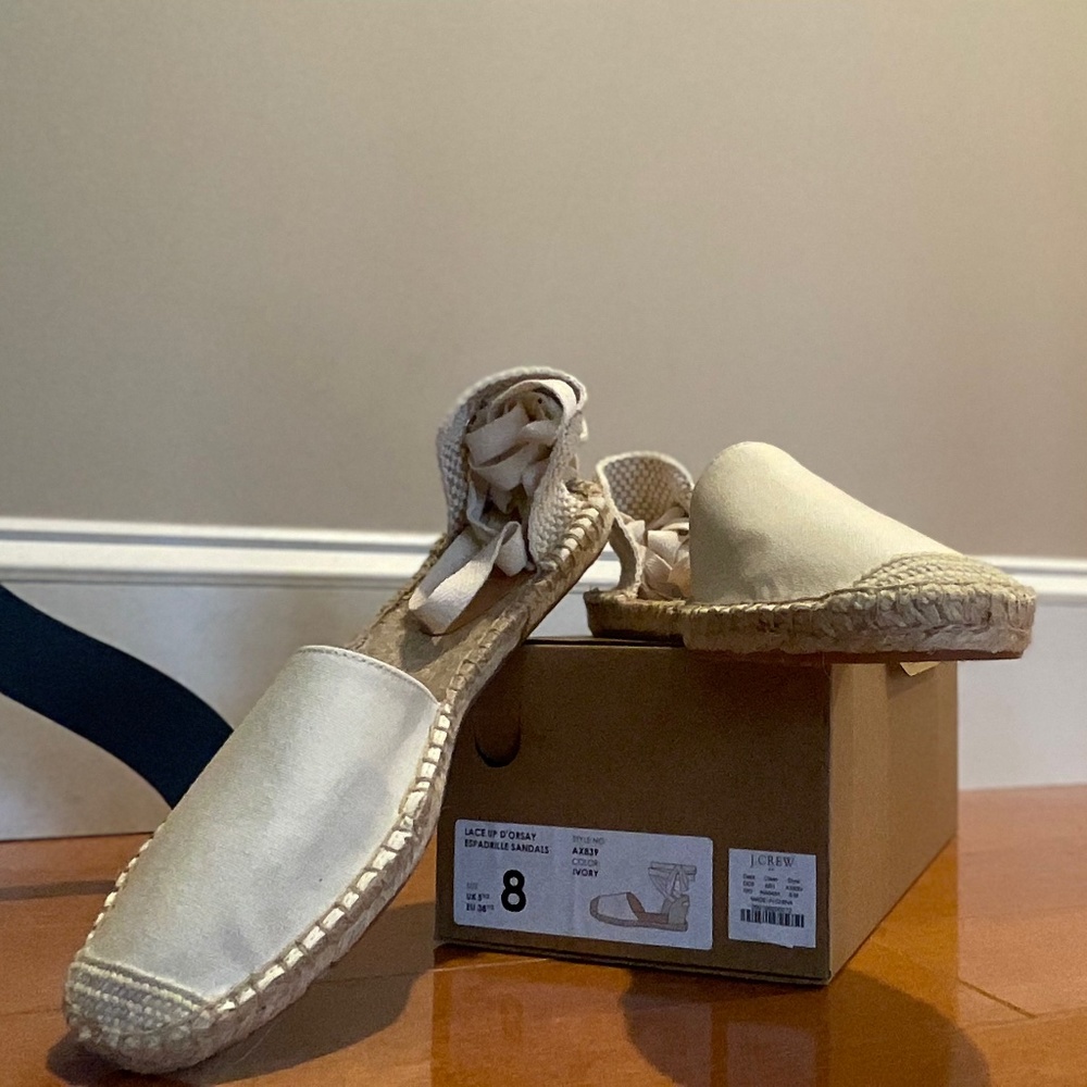 Jcrew Ivory lace up espadrille sandals